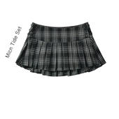美式 面料半身裙女百搭甜酷性感辣妹低腰百褶超短裙 复古格纹西装