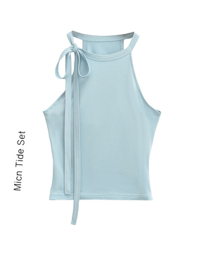 性感甜辣妹系带露肩挂脖吊带背心女纯欲风修身显瘦显胸别致上衣