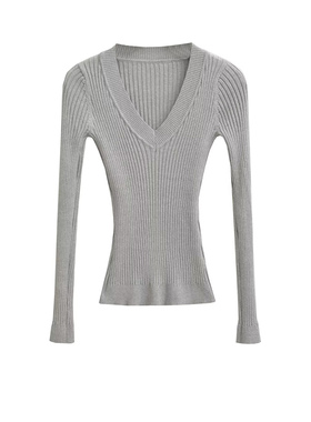 MICN【巨巨巨显瘦!!】招牌韩模感V领针织衫显胸大腰细长袖T恤女
