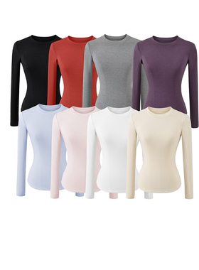 基础瑜伽t恤女收腰百搭健身运动长袖跑步速干瑜伽服紧身上衣外穿