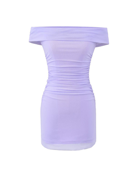 BM MICN原创特调紫色一字肩包臀短裙网纱收腰显瘦连衣裙女显身材