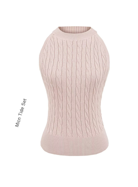 BM MICN辣妹复古露背设计麻花薄针织背心吊带女短款挂脖内搭上衣