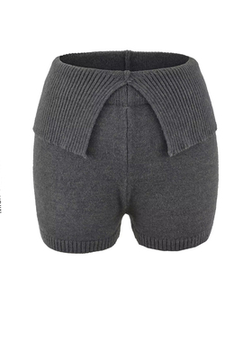 美式复古白色低腰翻边针织包臀短裤女简约高级显瘦紧身绒感热裤