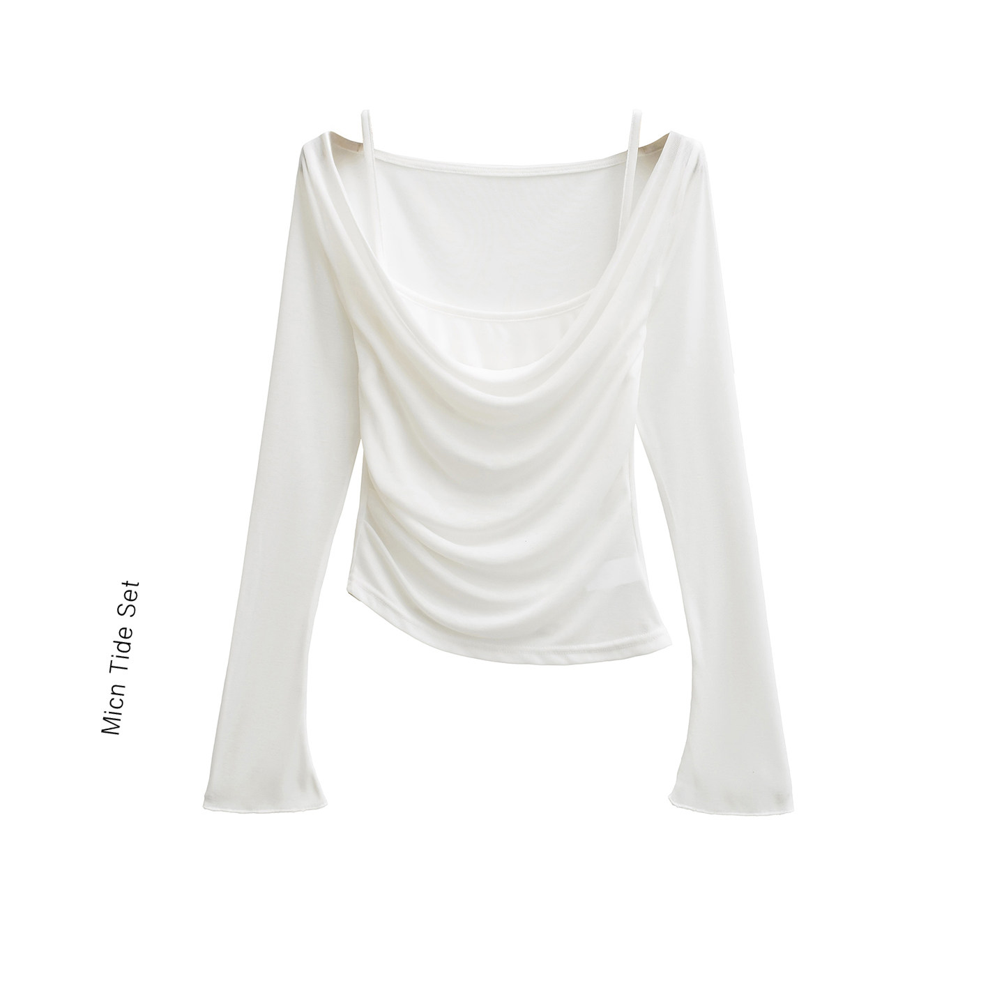 氛围感单品天丝羊毛一字肩假两件长袖收腰T恤女设计感慵懒上衣,女装/女士精品,T恤,淘宝优惠券,粉丝福利购,淘宝优惠卷