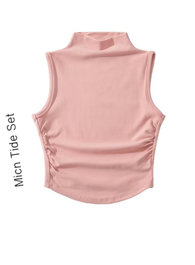 MICN纯欲辣妹高领显瘦无袖背心女百搭修身性感露脐短上衣潮酷