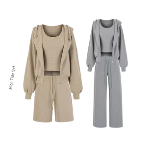 娇姐机场私服华夫格卫衣套装外套女松紧抽绳休闲长裤运动四件套