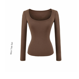 T恤秋冬百搭纯欲显瘦修身 大U领磨毛长袖 内搭王者 上衣 MICN