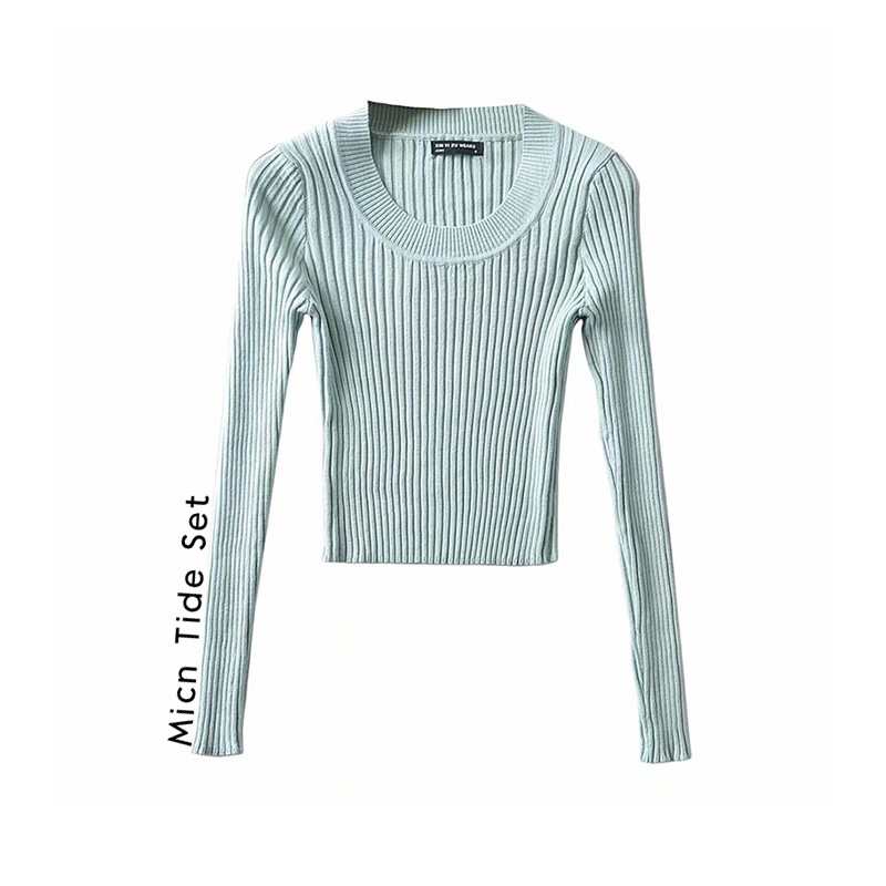 弹力螺纹针织上衣U领打底