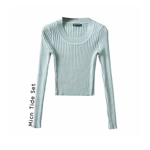 弹力螺纹针织上衣U领打底