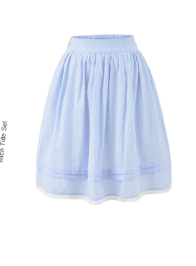 BM MICN学院风日系宽松休闲半身裙女蕾丝拼接花边百褶A字伞边短裙