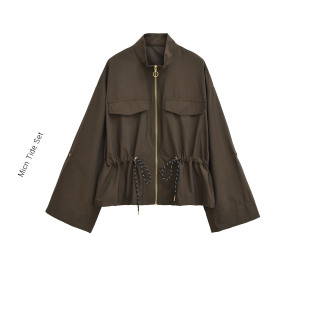 MICN女装抽绳立领工装风衣外套秋季新品拉链游猎装款系带夹克上衣