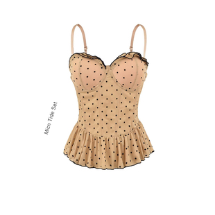 少女悸动鱼骨收腰显瘦显白波点吊带背心女网纱植绒排扣抹胸上衣