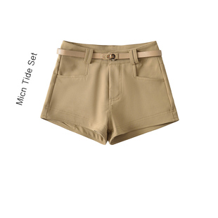 辣妹高级感显瘦休闲月亮袋热裤 女秋季 百搭腰带短裤 MICN基础款