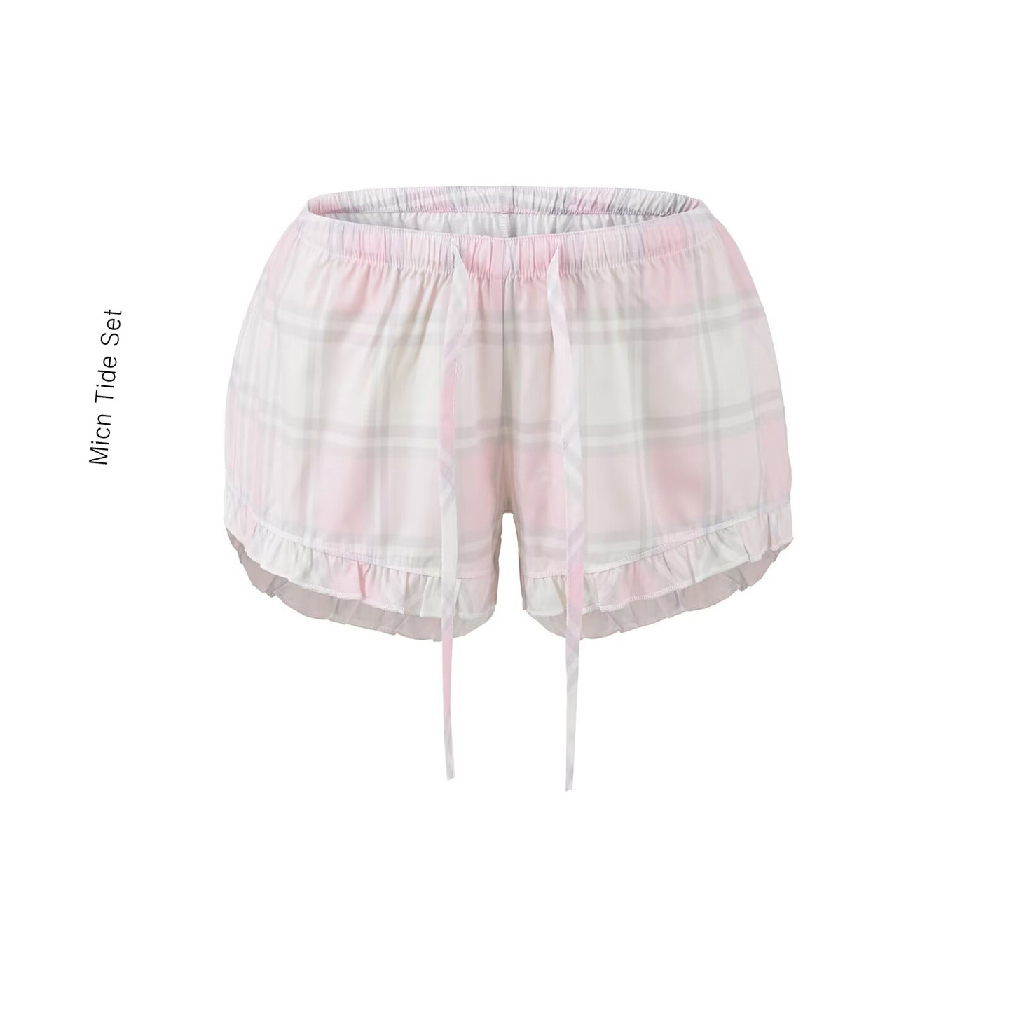 BM MICN美式甜美格纹木耳边外穿系带短裤女春夏新款显瘦超短热裤,女装/女士精品,休闲裤,淘宝优惠券,粉丝福利购,淘宝优惠卷