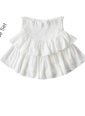 芭蕾少女风松紧蛋糕裙打揽双层小短裙裤白色高腰显瘦仙女半身裙裤