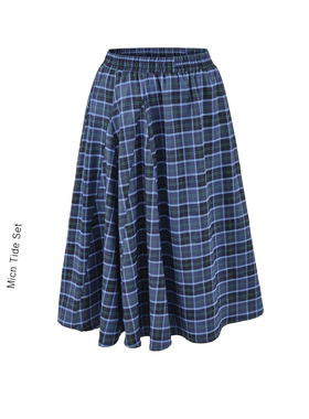 学院慵懒风格子修身中长款百褶花苞半身裙显瘦高腰A字裙廓形伞裙