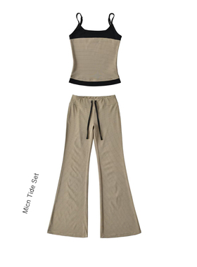 慵懒松弛感条纹吊带背心女春夏新款内搭抽绳坑条垂感休闲长裤套装