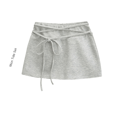 心动讯号绑带设计松紧腰短裙女