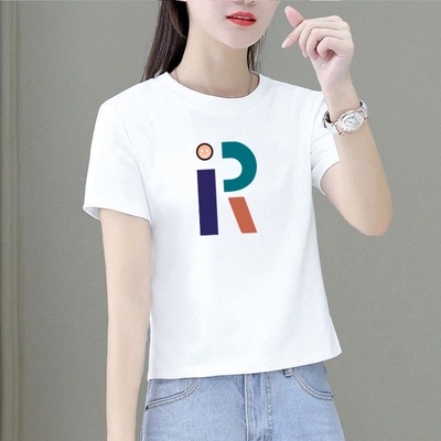 夏季新款圆领正肩短袖T恤女修身显瘦字母印花弹力休闲短款上衣