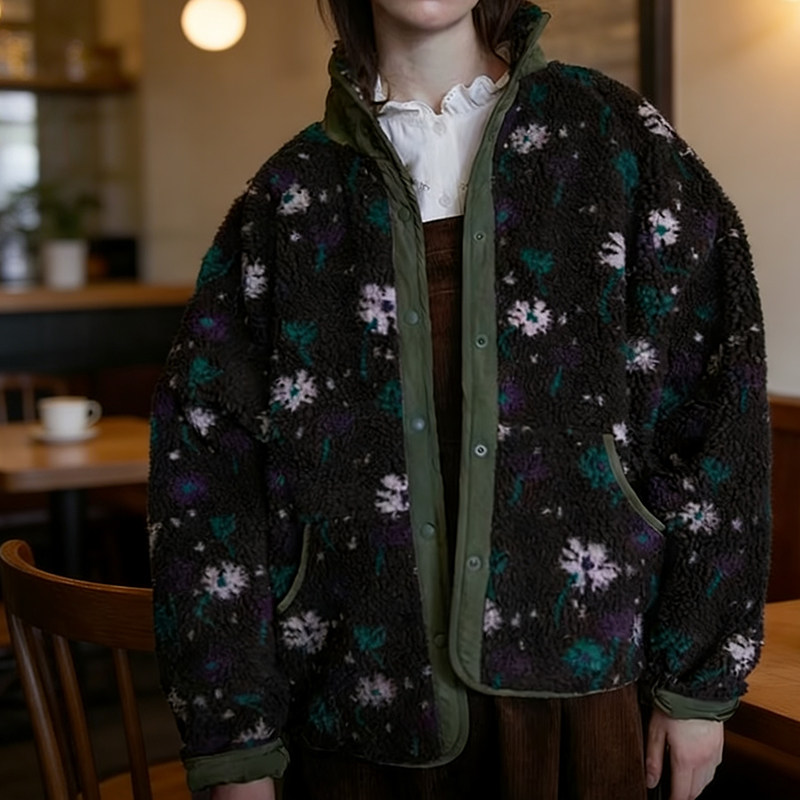 韩国小众碎花绒外套时髦保暖