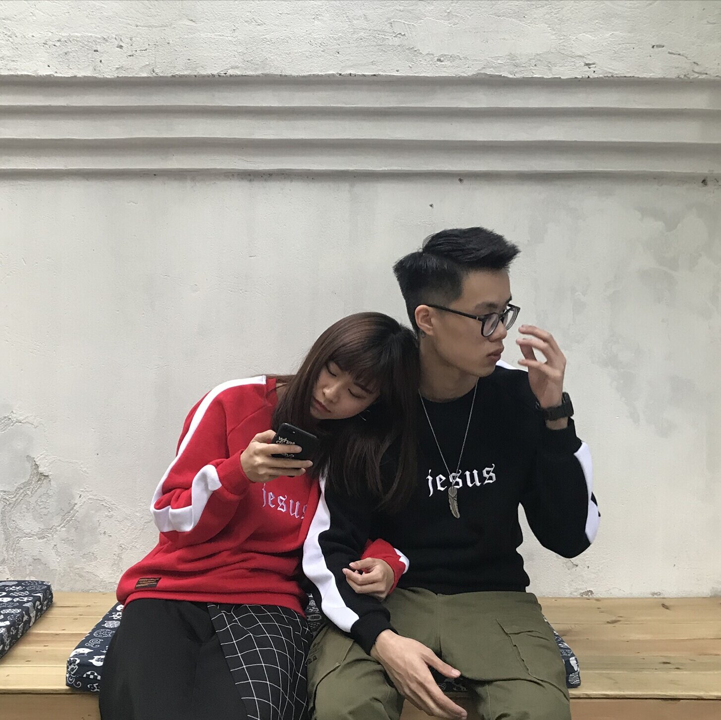 OURDAILYDOSE 圣诞卫衣 新年红黑色加厚抓绒港风 抓绒圆领卫衣