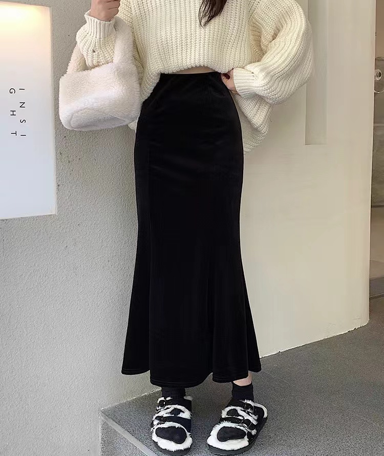 金丝绒鱼尾裙女加绒包臀半身裙