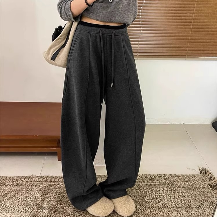 高腰羊绒弯刀阔腿裤女加绒