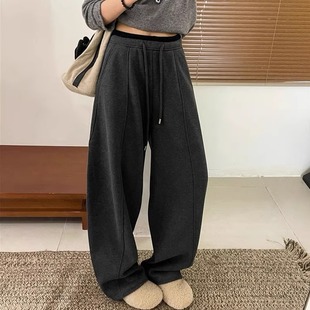 宽松慵懒风垂感休闲月亮裤 新款 女加绒2025冬季 高腰羊绒弯刀阔腿裤