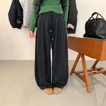 欧洲站羊绒抽绳阔腿卫裤女加绒加厚2025冬季新款宽松垂感休闲长裤