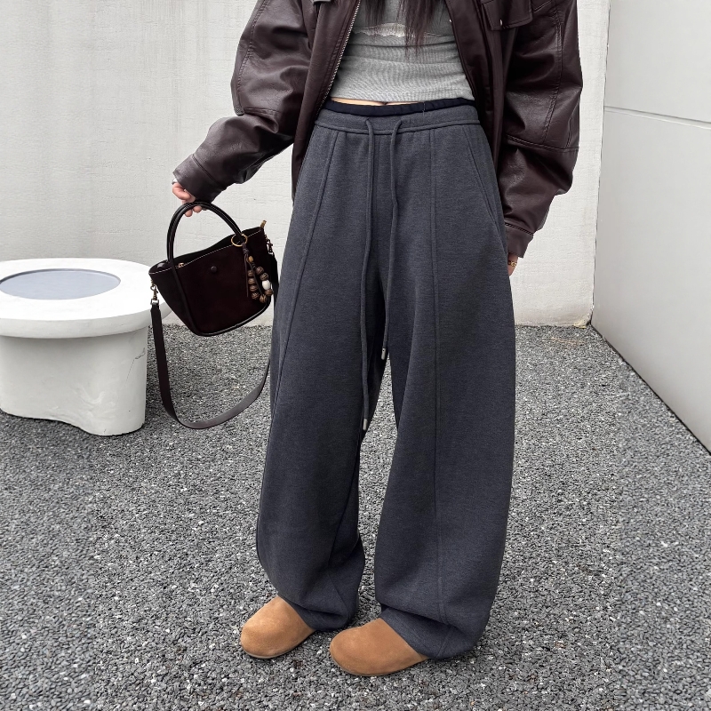 羊毛休闲弯刀裤拖地长裤女