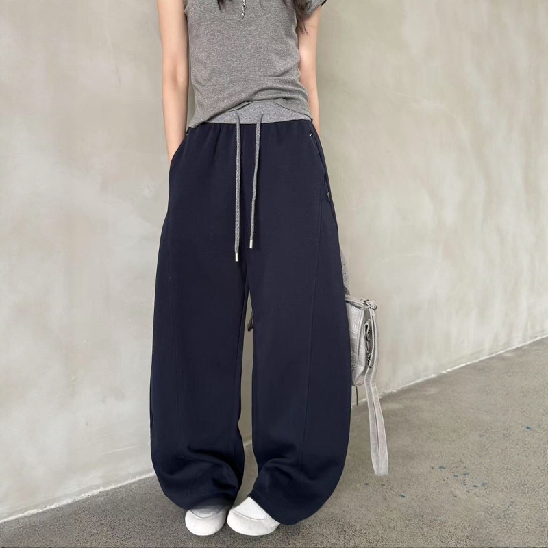 欧货抽绳弯刀阔腿卫裤女束脚两穿