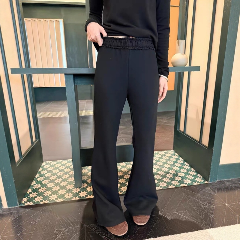 黑色加绒微喇休闲裤女