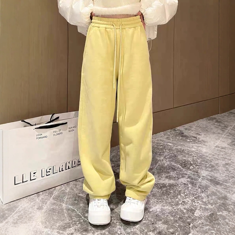 欧货高腰抽绳卫裤黄色香蕉裤女