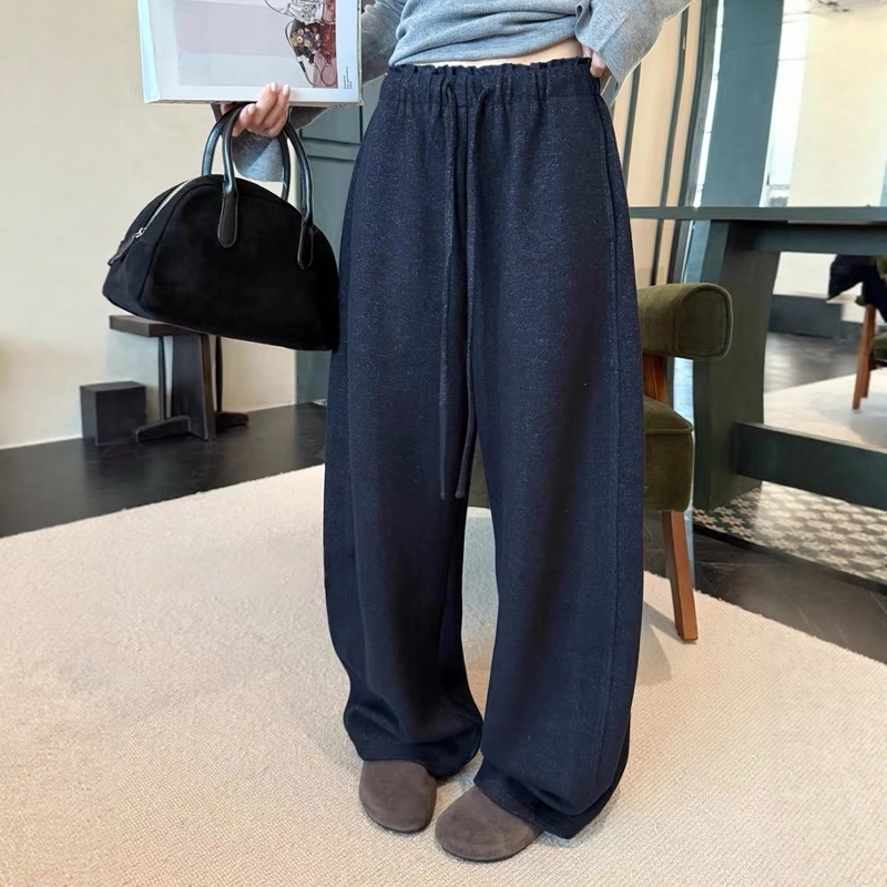 抽绳加厚羊绒阔腿裤女加绒垂感