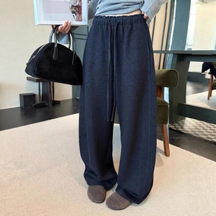 宽松垂感休闲直筒长裤 抽绳加厚羊绒阔腿裤 时尚 新款 女加绒2025冬季