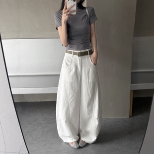 宽松百搭显瘦香蕉休闲长裤 新款 女2026春季 欧货设计感弯刀阔腿裤