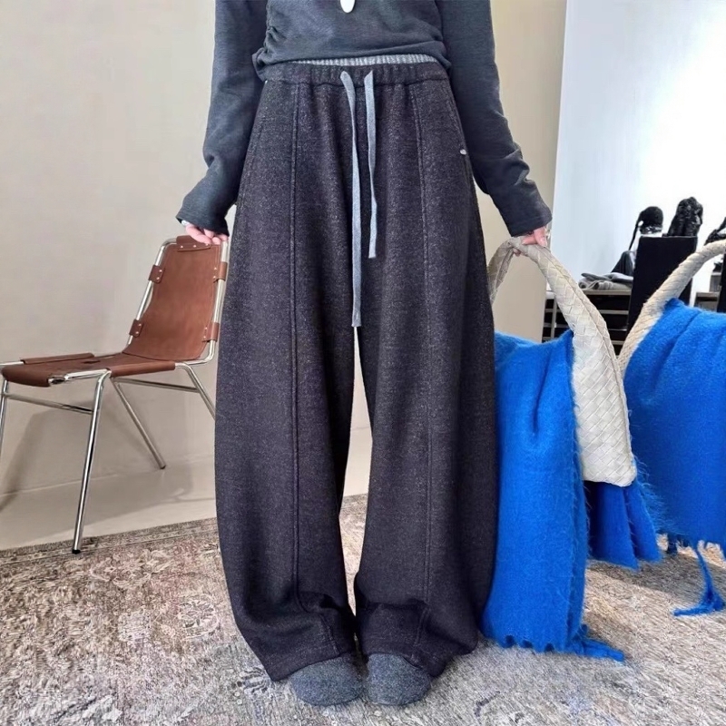 冬季加绒加厚保暖毛呢羊绒弯刀裤