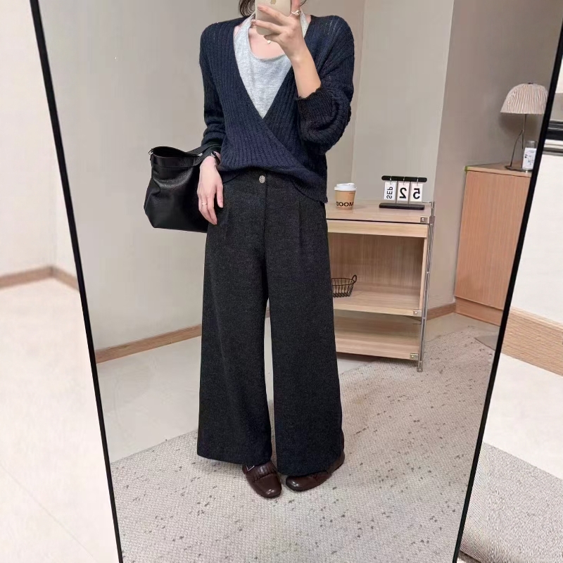加绒加厚羊绒阔腿裤女2025冬季