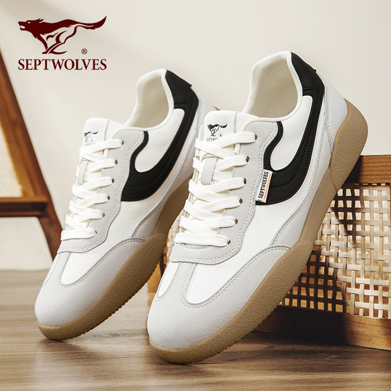 七匹狼德训鞋男款超火白色小众板鞋2026新款春季潮流透气薄底鞋X,流行男鞋,德训鞋,淘宝优惠券,粉丝福利购,淘宝优惠卷