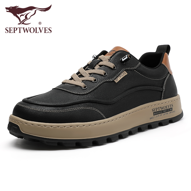 七匹狼平底鞋男夏季透气黑色松紧带板鞋潮流厚底休闲鞋男士时装鞋