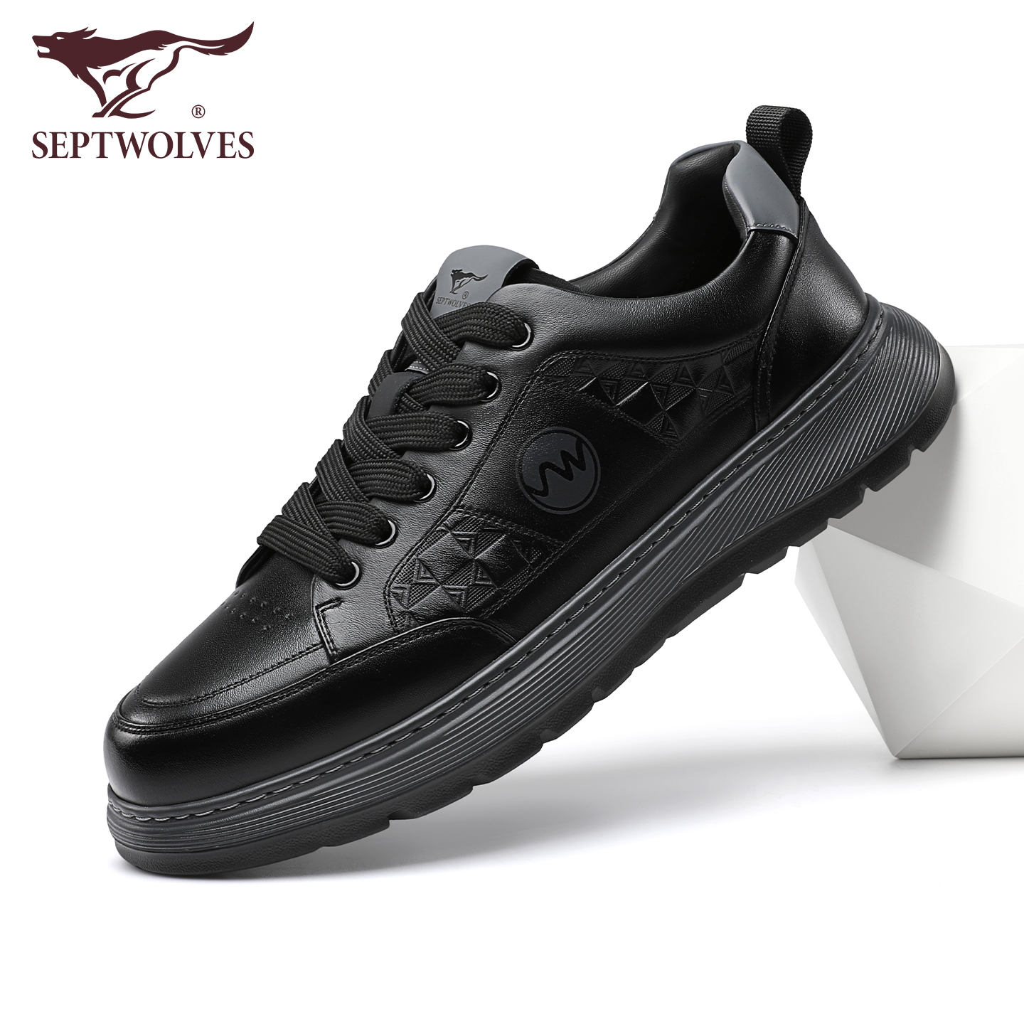 男士鞋子高级感真皮黑色休闲板鞋