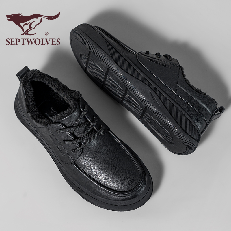 男士休闲鞋加绒保暖软底爸爸皮鞋