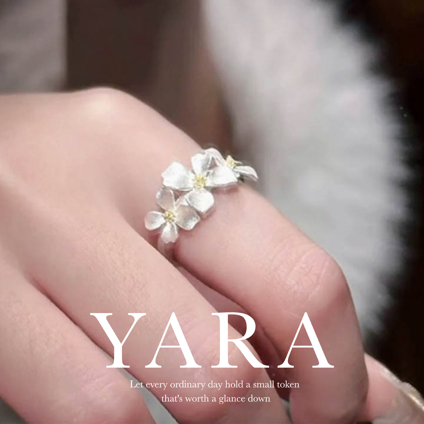 YARA足银999栀子花可调节戒指