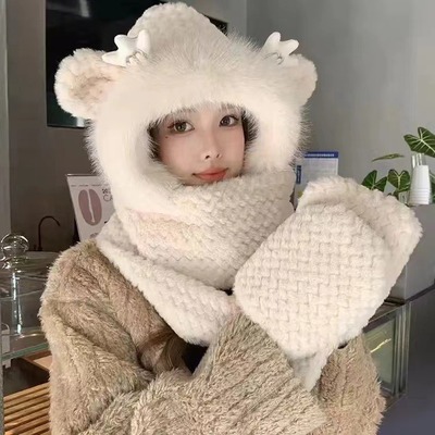 龙宝秋冬骑车保暖毛绒三件套