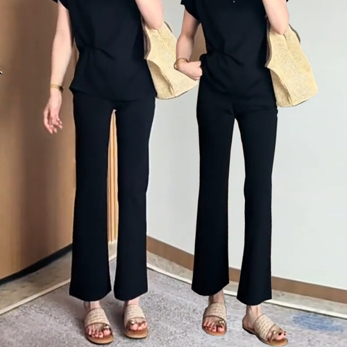 凉爽透气冰丝八九分微喇裤女薄款
