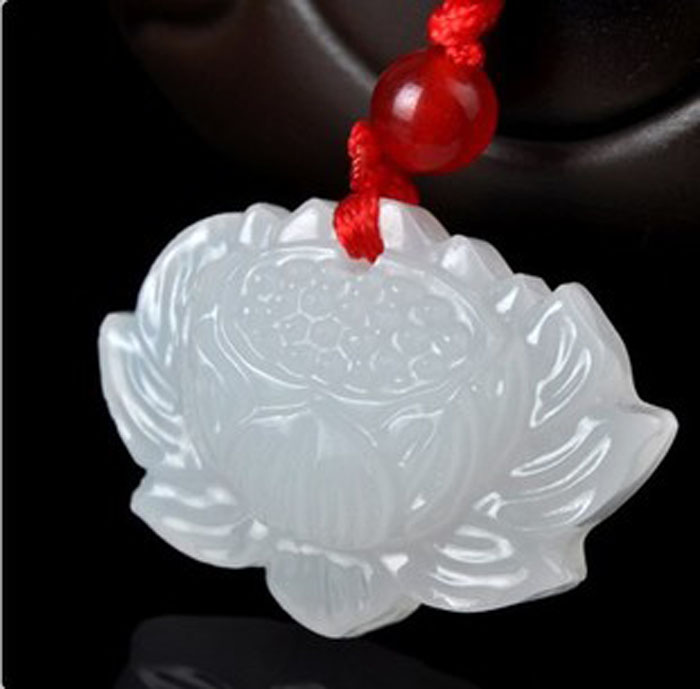 天然白玉雪莲花玉吊坠 花开富贵女款玉项链 冰清玉洁荷花玉送女友