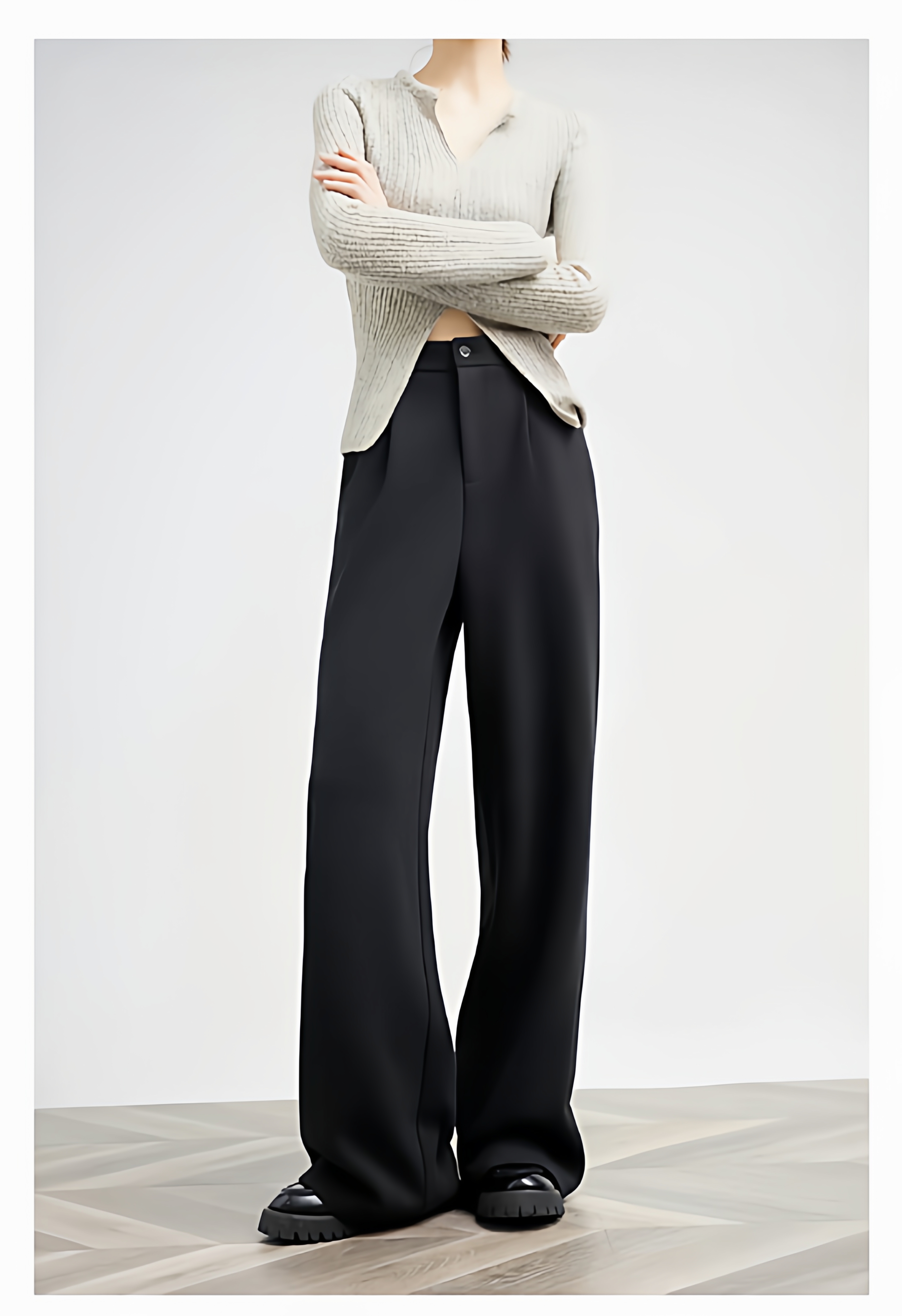 黑色西装裤女春秋2025新款小个子高腰垂感天丝羊毛窄版直筒阔腿裤
