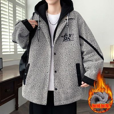 抖音爆款新款男士加绒加厚夹克外套青少年时尚帅气学生夹克上衣潮
