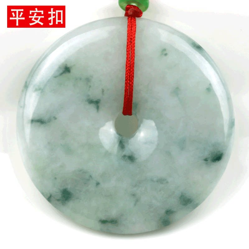 翡翠a货飘花玉吊坠 男女款玉石怀古平安扣项链 保平安玉石平安扣