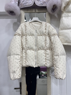 木耳花边波点90白鸭绒圆领羽绒服女2025冬季新款加厚保暖减龄上衣